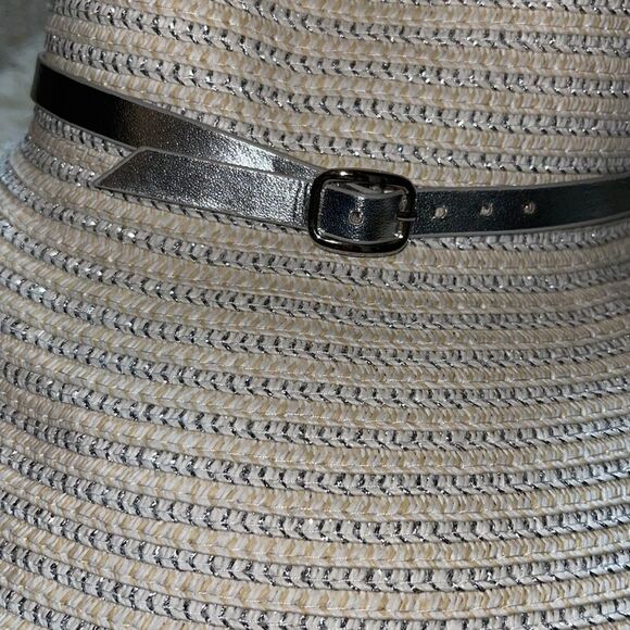 August Hats company straw Hat with silver metallic leather belt large summer‎ main image 7